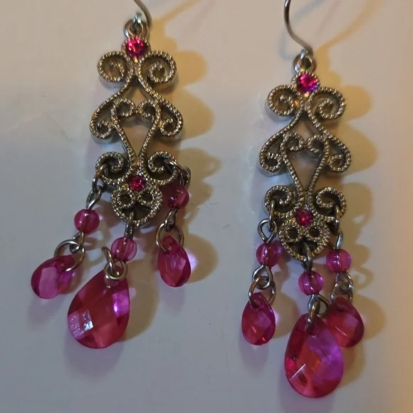 Pink Beaded Dangle Earrings - Picture 2 of 4